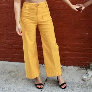 Anthropologie Maeve Colette Mustard Cropped Pants 25